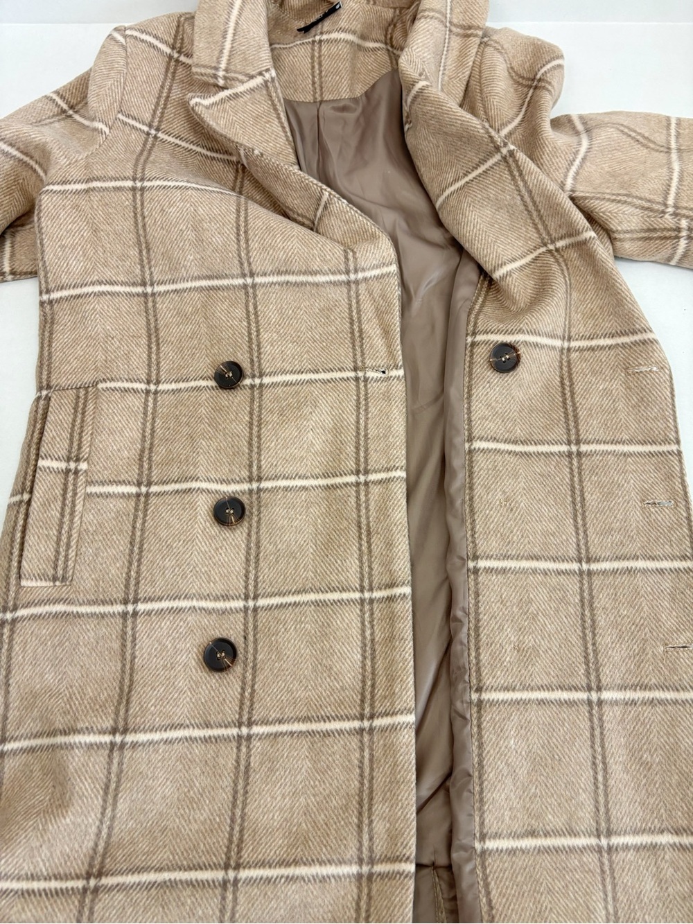 VICI Autumn Root Plaid Longline Trench Coat in Sand Size S - Picture 6 of 11